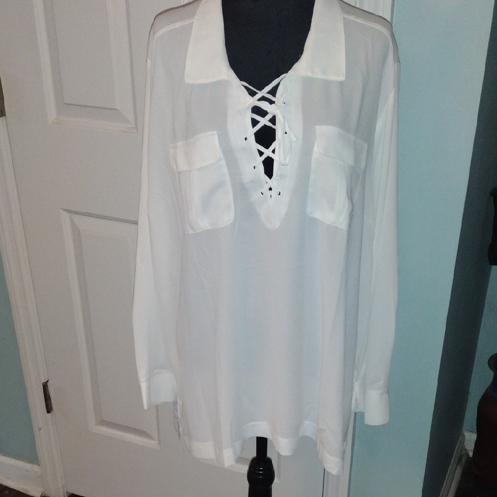 NWT Wendy Williams White Lace-Up Blouse